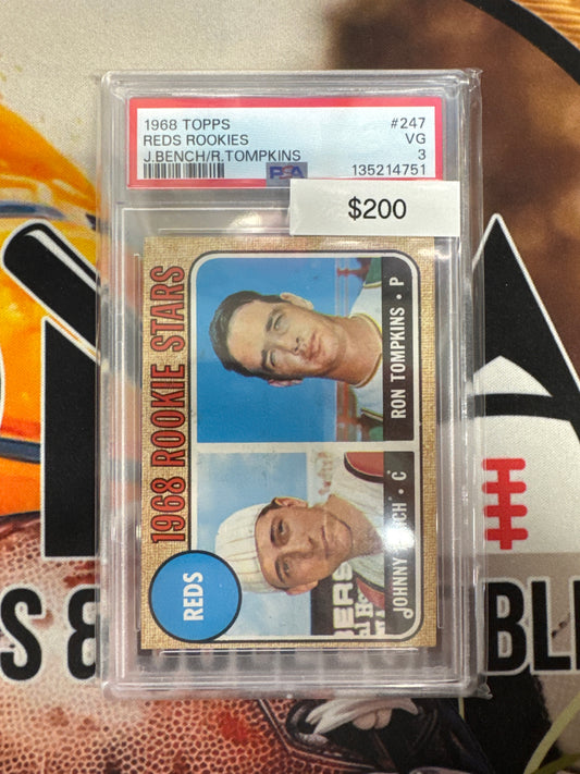 1968 Topps MLB Red’s Rookies Johnny Bench & Ron Tompkins PSA 3