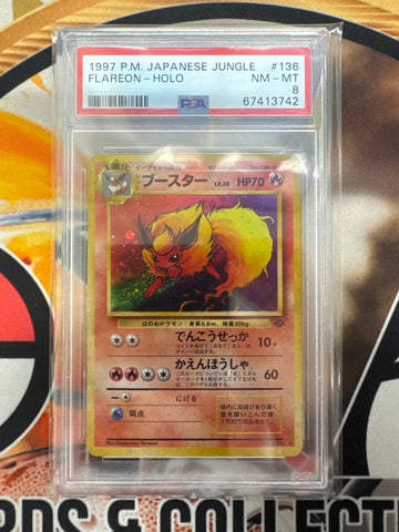 1997 Pokémon Japanese Jungle Flareon Holo No. 136 PSA 8