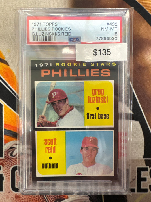 1971 Topps MLB Phillies Rookies Greg Luzinski & Scott Reid PSA 8