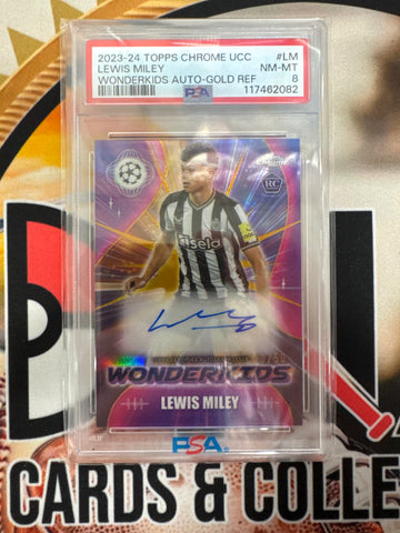 2023-24 Topps Chrome UCC Lewis Miley Rookie Wonderkids Autograph Gold Refractor /50 PSA 8