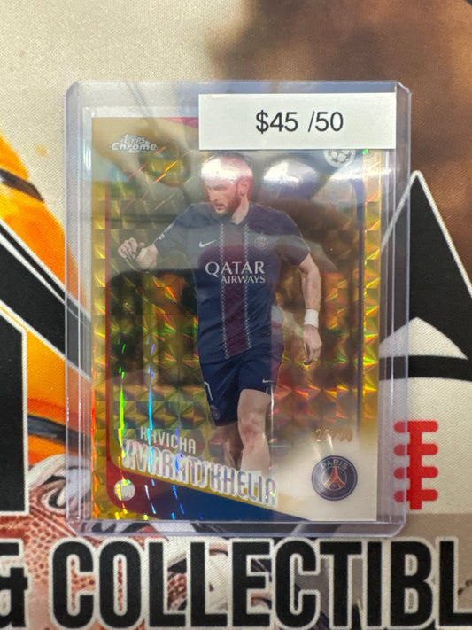 2025-26 Topps Chrome Champions League Khvicha Kvaratskhelia Gold Geometric Refractor /50