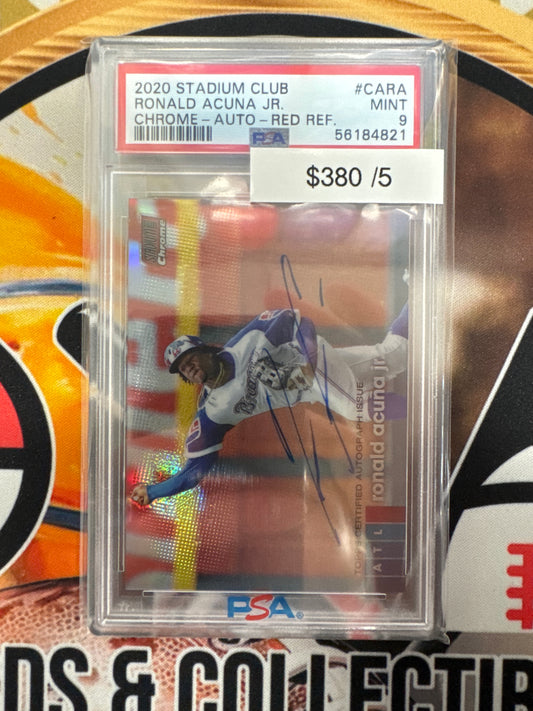 2020 Topps Stadium Club Ronald Acuna Jr. Chrome Auto Red Refractor /5 PSA 9