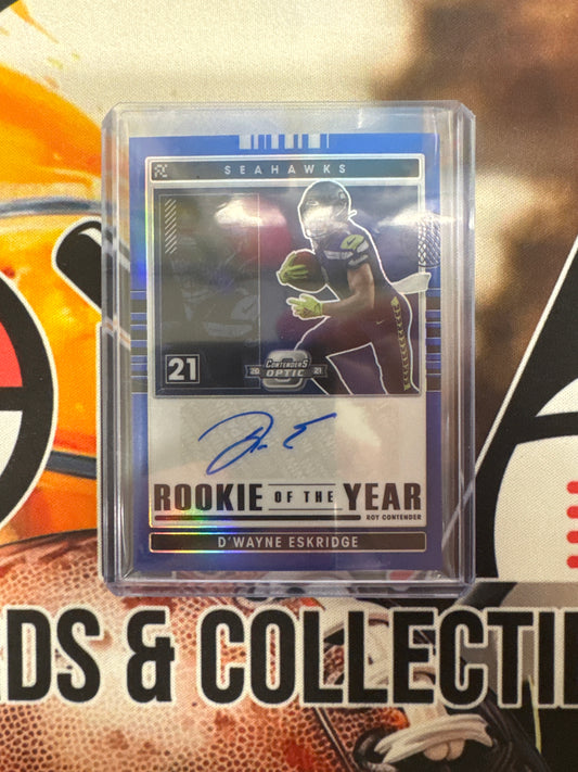 2021 Panini Contenders Optic NFL D’Wayne Eskridge Rookie Of The Year Autograph Blue /75