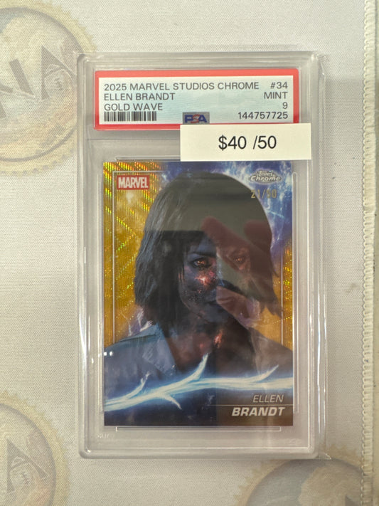 2025 Topps Marvel Studios Chrome Ellen Brandt Gold Wave Refractor /50 PSA 9