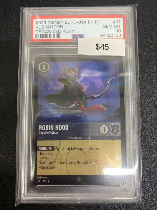 Disney Lorcana P1 Organized Play Robin Hood PSA 10