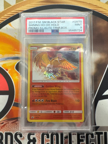 2017 Pokémon Sun & Moon Black Star Shining Ho-Oh Holo Promo SM70 Elite Trainer Box PSA 9