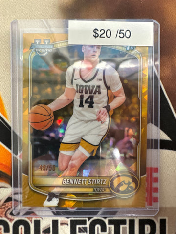 2025 Topps Bowman Chrome Basketball Bennett Stirtz 1st Bowman Gold Refractor /50