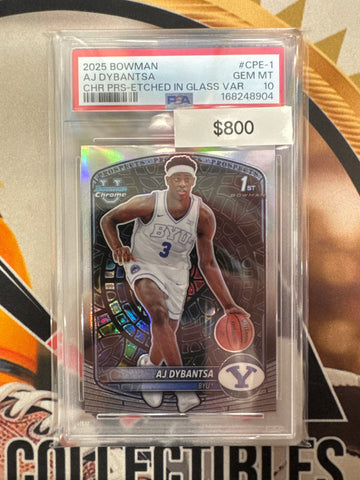 2025 Bowman Basketball AJ Dybantsa Chrome Prospects Etched In Glass Variation PSA 10