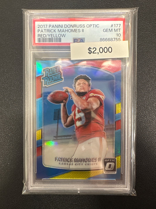 2017 Panini Donruss Optic Patrick Mahomes Rated Rookie Red/Yellow PSA 10