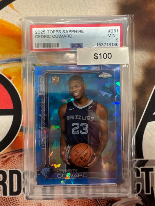 2025-26 Topps Chrome Sapphire NBA Cedric Coward Rookie PSA 9
