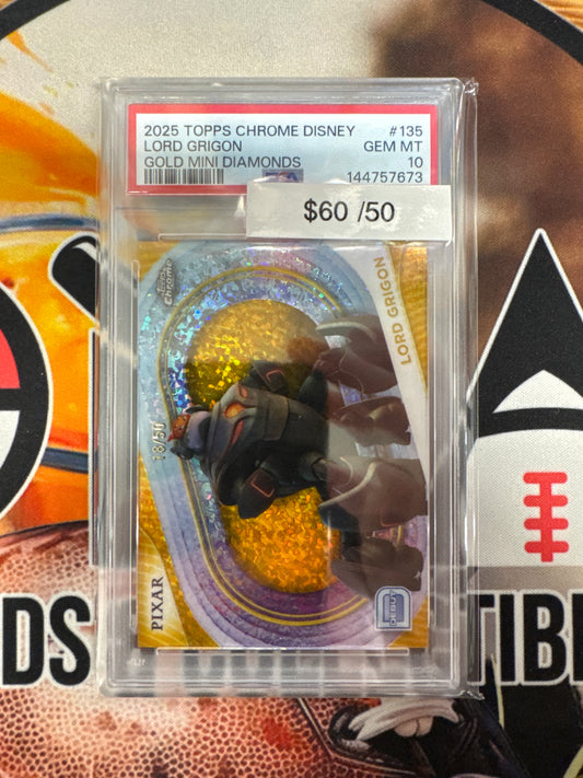 2025 Topps Chrome Disney Lord Grigon Gold Mini Diamond Refractor /50 PSA 10
