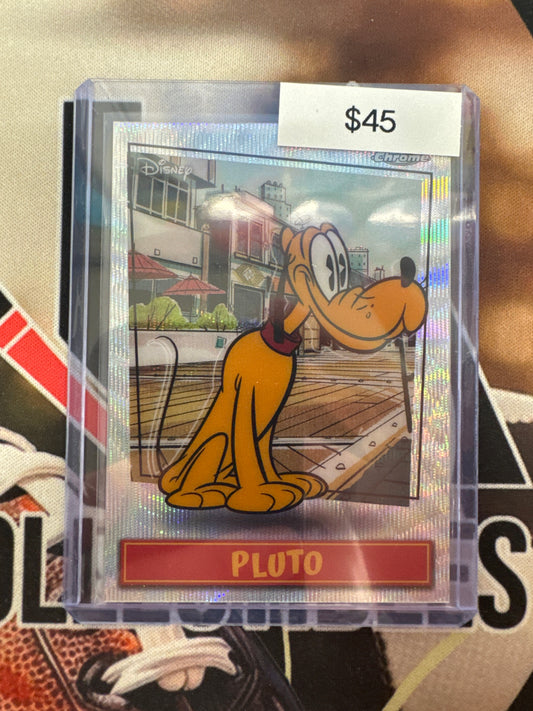 2025 Topps Disney Neon Pluto Mickey Super Short Prints Doggone! Wave Refractor