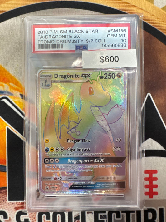 2018 Pokemon Sun & Moon Black Star Full Art Dragonite GX SM156 Promo PSA 10