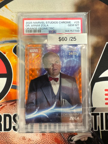 2025 Topps Marvel Studios Chrome Dr. Arnim Zola Orange Geometric /25 PSA 10