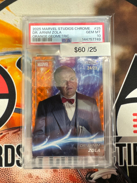 2025 Topps Marvel Studios Chrome Dr. Arnim Zola Orange Geometric /25 PSA 10