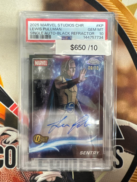 2025 Topps Marvel Studios Chrome Lewis Pullman Single Auto Debut Black Refractor Sentry /10 PSA 10