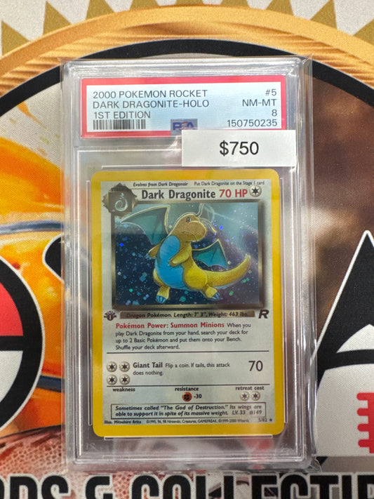 Pokémon Dark Dragonite Holo Team Rocket 1st Edition 5/82 PSA 8