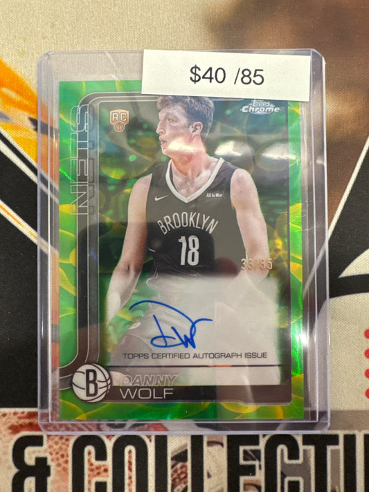 2026 Topps Chrome NBA Update Danny Wolf Rookie Yellow/Green Lava Lamp Refractor Autograph /85