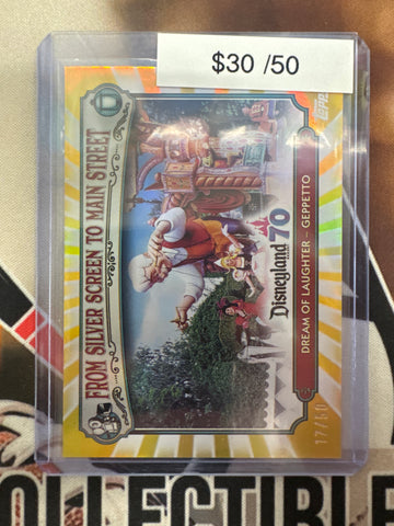 2025 Topps Disneyland 70th Anniversary Dream Of Laughter - Geppetto Gold Refractor /50