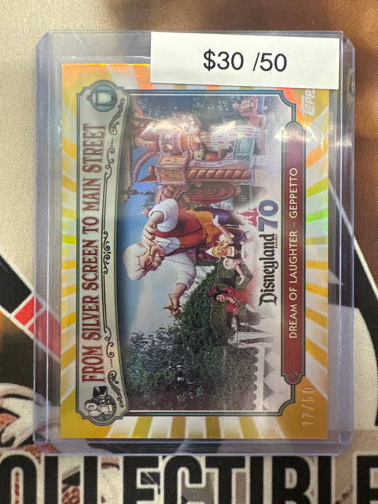 2025 Topps Disneyland 70th Anniversary Dream Of Laughter - Geppetto Gold Refractor /50