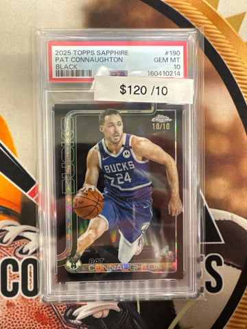 2025 Topps Chrome NBA Sapphire Pat Connaughton Black Refractor /10 PSA 10