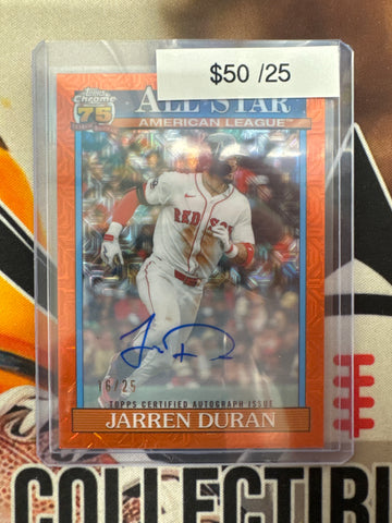 2026 Topps Silver Pack Chrome Jarren Duran 75th Anniversary Autograph Orange Refractor /25
