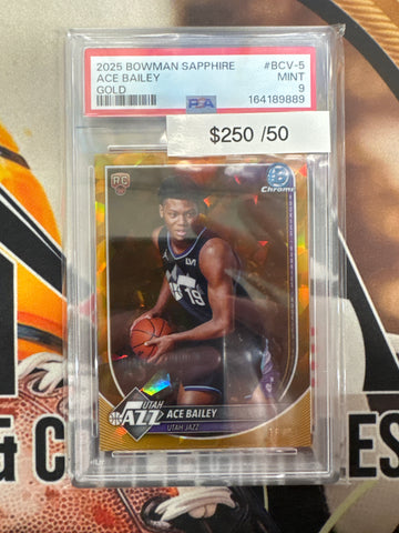 2025 Bowman Sapphire Basketball Ace Bailey Rookie Gold Refractor /50 PSA 9
