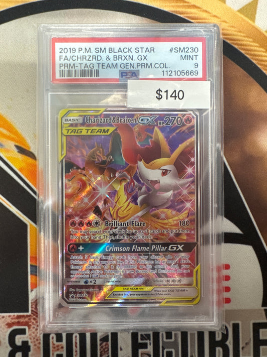 Pokémon Charizard & Braixen GX Tag Team Promo SM230 PSA 9