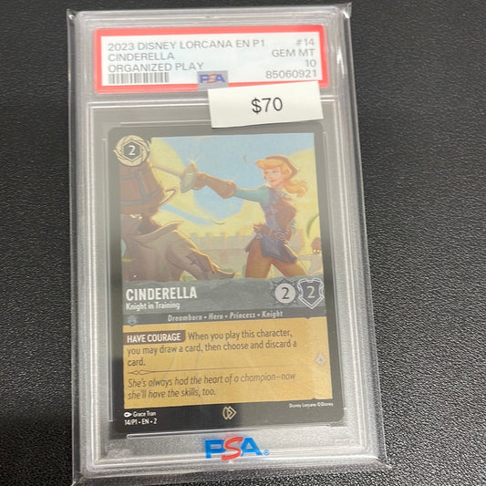 2023 Disney Lorcana Cinderella Knight In Training Organized Play PSA 10