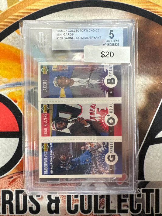 1996-97 Upper Deck Collectors Choice Mini Cards Garnett, O’Neal & Bryant BGS 5