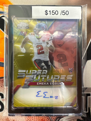 2025 Topps Chrome Black NFL Emeka Egbuka Super Futures Rookie Autograph Gold Refractor /50