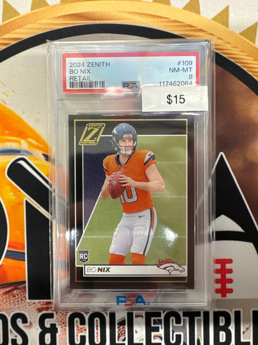 2024 Panini Zenith NFL Bo Nix Rookie Retail PSA 8