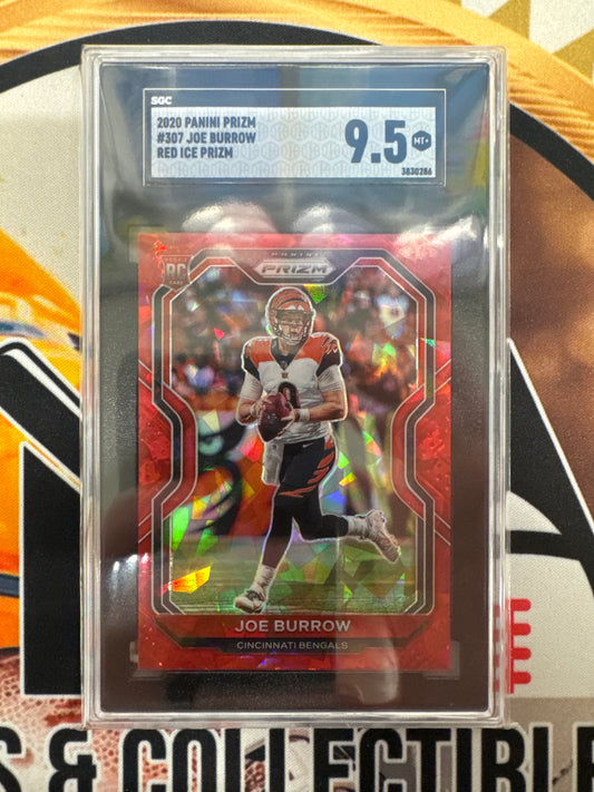 2020 Panini Prizm NFL Joe Burrow Rookie Red Cracked Ice SGC 9.5