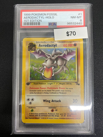 Pokémon 1st Edition Fossil Aerodactyl Holo PSA 8