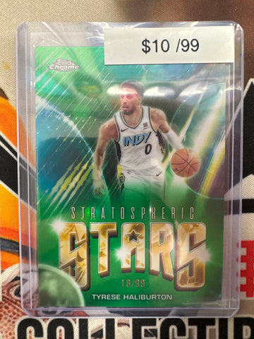 2026 Topps Chrome NBA Update Tyrese Haliburton Stratospheric Stars Green Refractor /99