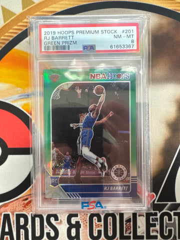 2019 Panini Hoops NBA Premium Stock RJ Barrett Rookie Green Prizm PSA 8