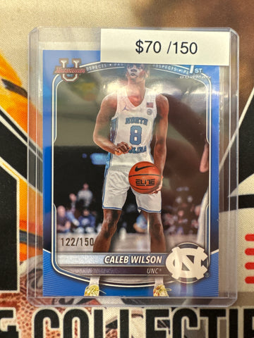 2025-26 Topps Bowman Basketball Caleb Wilson 1st Bowman Paper Blue Refractor /150