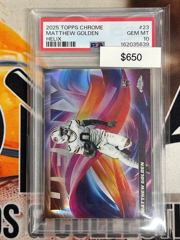 2025 Topps Chrome Football Matthew Golden Helix SP PSA 10