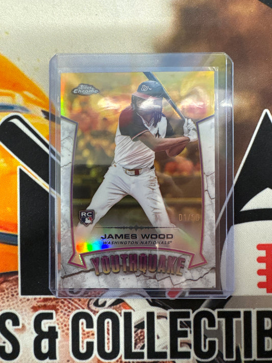 2025 Topps Chrome MLB James Wood Rookie Youthquake Gold Refractor /50