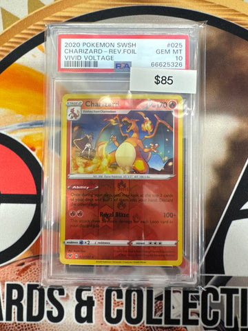 2020 Pokemon SWSH Charizard Reverse Foil Vivid Voltage 025/185 PSA 10