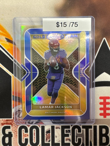 2024 Panini Certified NFL Lamar Jackson Gold Team Blue Prizm /75