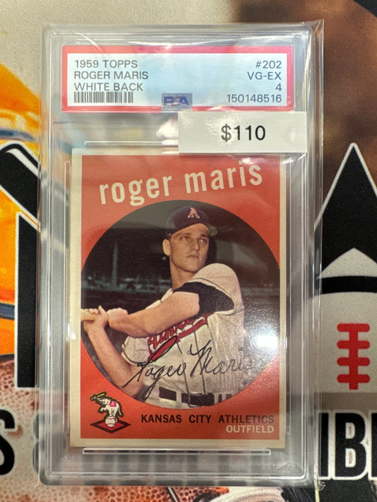 1959 Topps Baseball Roger Maris White Back PSA 4