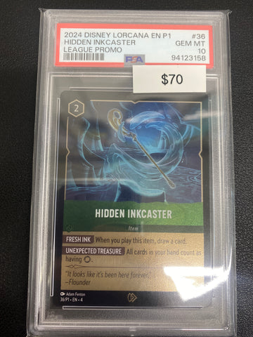 Disney Lorcana P1 League Promo Hidden Inkcaster PSA 10