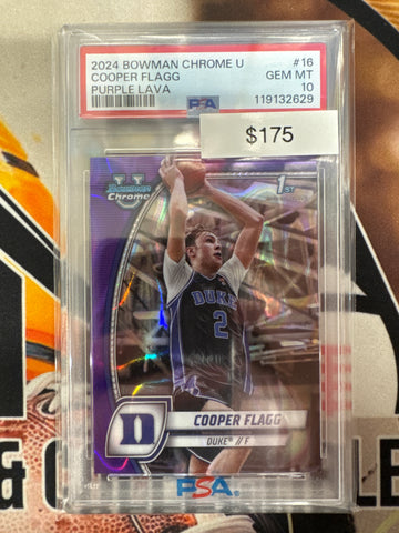 2024 Bowman Chrome U Basketball Cooper Flagg 1st Bowman Purple Lava PSA 10