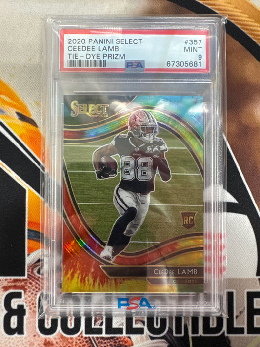 2020 Panini Select NFL CeeDee Lamb Rookie Tie-Dye Prizm /25 PSA 9
