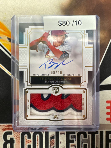 2025 Topps Definitive MLB Thomas Saggese Rookie Patch Autograph Black Refractor /10