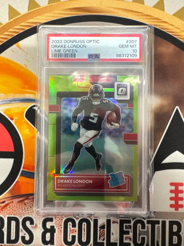2022 Panini Donruss Optic NFL Drake London Rated Rookie Lime Green /35 PSA 10