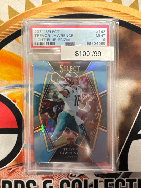 2021 Panini Select NFL Trevor Lawrence Rookie Light Blue Prizm /99 PSA 9