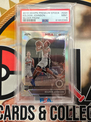2019 Panini Hoops Premium Stock NBA Keldon Johnson Rookie Silver Prizm PSA 9