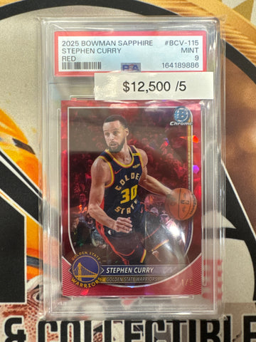 2025 Bowman Sapphire Stephen Curry Red Refractor /5 PSA 9
